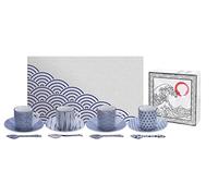 TOKYO design studio Nippon Blue Lot de 12 tasses à expresso avec soucoupes et cuillères, en porcelaine asiatique, design japonais, bleu et blanc, avec emballage cadeau