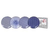 Tokyo Design Studio | Nippon Blue | LOT DE 4 ASSIETTES | En Porcelaine Asiatique | Dessins Géométriques | Coffret Cadeau (16 cm)