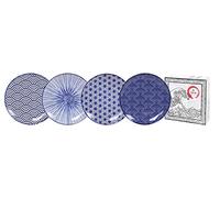 Tokyo Design Studio | Nippon Blue | LOT DE 4 ASSIETTES | En Porcelaine Asiatique | Dessins Géométriques | Coffret Cadeau (20,6 cm)