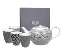 TOKYO design studio Nippon Noir Wave Ensemble à thé, de 5, Noir/Blanc, Lot de 5