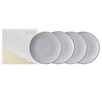 TOKYO design studio Nippon White, Set de 4 Assiettes, Blanc, avec Bord doré, Ø 30 cm, Hauteur env. 3 cm, Porcelaine d'Asie, Design Japonais, INCL. boîte Cadeau