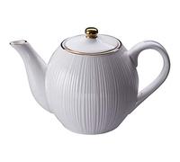 TOKYO design studio Théière Nippon White, Blanc, 1.3 Litre, avec Bord doré sur Le Couvercle et Le Bec verseur, Porcelaine d'Asie, Design Japonais Lines.