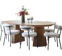Tokyo ensemble pour salle à manger table à manger avec 2 rallonges Ø120x120-160-200 cm placage chêne et 6 chaises bouclé blanc.