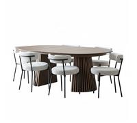 Tokyo ensemble pour salle à manger table à manger avec 2 rallonges Ø120x120-160-200 cm smoked et 6 chaises bouclé blanc.