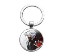 Tokyo Ghoul Porte-clés punk figure Poster cabochon en verre Porte-clés en alliage Accessoires Cadeau Blanc L, blanc, Large