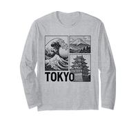 Tokyo Japan Graphic Mount Fuji Great Wave Château Traditionnel Manche Longue