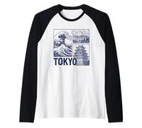 Tokyo Japan Graphic Mount Fuji Great Wave Château Traditionnel Manche Raglan