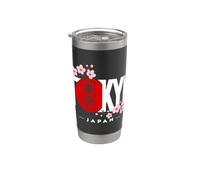 Tokyo Japon Bloc Sakura Cerisier Fleurs Rouge Soleil Art Gobelet isotherme en acier inoxydable double paroi