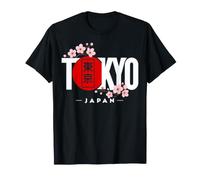 Tokyo Japon Bloc Sakura Cerisier Fleurs Rouge Soleil Art T-Shirt