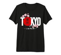 Tokyo Japon Bloc Sakura Cerisier Fleurs Rouge Soleil Art T-Shirt Haut de Gamme