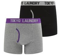 Tokyo Laundry Lot de 2 boxers en coton extensible pour homme, Wilton 2 - Gris - Violet, L