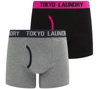 Tokyo Laundry Lot de 2 boxers en coton extensible pour homme, Wilton 2 - Rose - Bleu marine, L