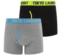 Tokyo Laundry Lot de 2 boxers en coton extensible pour homme, Wilton 2 - Vert - Bleu, L
