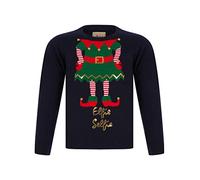 Tokyo Laundry Pull de Noël fantaisie à col rond pour fille « Merry Christmas », Elfie Selfie Encre, 4-5 ans