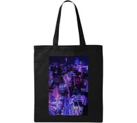 Tokyo Midnight Neon Street Vaporwave Sac fourre-tout en coton écologique naturel Noir, Noir , Taille unique