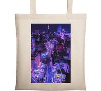 Tokyo Midnight Neon Street Vaporwave Sac fourre-tout en coton naturel écologique Beige