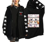 Tokyo Reven-gers Sweat-Shirt Zippé à Capuche, Veste Cosplay pour la Famille et Les Amis, Vêtements Jumper Top a La Mode avec Poche Kangourou, Hommes Femmes(Black1,S)