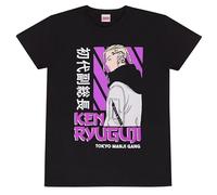 Tokyo Revengers Ken Ryuguiji Homme T-Shirt Manches Courtes Noir M 100% Coton Regular/Coupe Standard