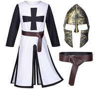 TOKYO REVENGERS Tunique médiévale de la Renaissance Croisé des Templiers - Robe pour Halloween et costumade - Costume de guerrier - Ensemble ceinture et masque (blanc, taille S)