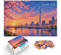 Tokyo Skytree at Sunset with Cherry Blossoms Puzzle, 1000 pièces | Comme idée cadeau de Noël : ce puzzle adulte 1000 pièces se prête aux moments tranquilles entre les fêtes.