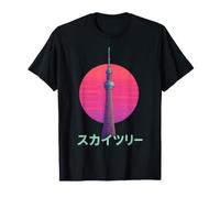 Tokyo Skytree Illustration de Voyage Motif Coucher de Soleil Japonais T-Shirt