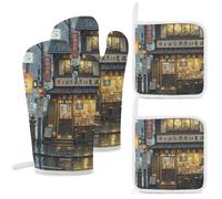 Tokyo Teahouse Lot de 4 maniques et maniques résistantes à la chaleur, double couche épaisse avec boucle de suspension, gants de cuisine et tapis chaud pour cuisine, pâtisserie, grillades