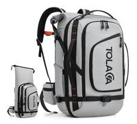 Tolaccea Sac a Dos Voyage Cabine Avion, 40L-55L Grand Sac à Dos Roll-Top Pour Ordinateur Portable 17,3 Pouces, Compatible TSA Sac Cabine Avion - idéal Week-end et Voyage d'Affaires (Gris clair)