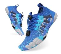 Tolaler Chaussures Aquatiques Enfant Fille Garçon, Chaussures de Plage Antidérapant Pieds Nus Chaussure deau Séchage Rapide Chausson Barefoot Piscine Aqua Surf Nager Plongée Sport Chaîne Bleu EU28