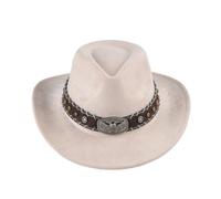 TOLASTO Chapeau de cowboy Western pour homme et femme - Élégant chapeau panama en daim - Réglable - Chapeau de cowgirl doux pour les activités de plein air avec large bord blanc