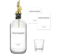 TOLDATLI Distributeur de bain de bouche pour salle de bain, 1 récipient de bain de bouche en verre avec tasse, 50 ml