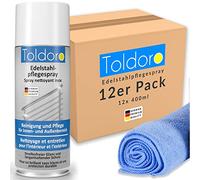 Toldoro® 12x Nettoyant inox professionnel 400ml + 1x Chiffon en microfibres 40x40cm / Vaporisateur comme degraissant barbecue ou nettoyant inox Cuisine/Produit inox nettoyage