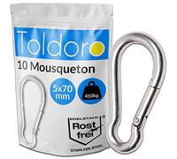 Toldoro® 10x Mousqueton INOX 7x70mm - NIRO AISI 316 V4A / Mousqueton Petit pour balancoire, Camping ou slacklines/Lot Mousqueton