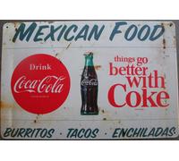Tole Decorative Coca Cola Mexixan Food 30x20 Cm Plaque Métal
