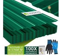 Tôle profilée verte - Juskys - Acier galvanisé - Protection UV - Trous pré-percés - Lot de 12 pièces - 129 x 45 cm