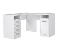 TOLEDE Bureau d angle 1 porte 4 tiroirs Décor papier L 125 P 125 H 75 cm Blanc Blanc