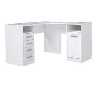 TOLEDE Bureau d'angle 1 porte 4 tiroirs - Décor papier blanc - L 125 x P 125 x H 75 cm