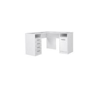 TOLEDE Bureau dangle 1 porte 4 tiroirs - Decor papier blanc - L 125 x P 125 x H 75 cm