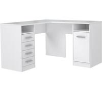 TOLEDE Bureau d'angle 1 porte 4 tiroirs -Reproduction papier blanc - L 125 x P 125 x H 75 cm
