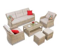 Toledo Coffee 5 technorattan set with poufs beige Garden Point