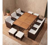 Toledo salon de jardin 10 pl en résine marron et coussins beige + housse