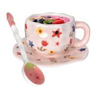 Tolenre Tasse à Café en Céramique avec Soucoupe, Mignon, Créatif, Tasse à Fleur Rose, Design Irrégulier Unique pour Bureau et Maison, 10 oz/300 ml pour Latte, Thé, Lait