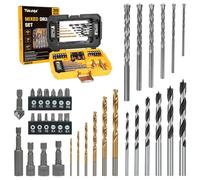 TOLESA 35PCS Lot de Forets, Incluant Mèches Hélicoïdales au Titane, Forets pour Béton et Bois, Porte-Douilles, Fraise à Chanfreiner et Accessoires, Livré dans un Coffret de Rangement