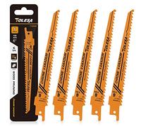 TOLESA Lames De Scie Sabre Pour l'Élagage Du Bois 150mm 6 TPI Pour La Coupe Du Bois De Construction Vert Et La Coupe Des Tuyaux En Pvc Dents Affûtées Crv Pour Une Coupe Rapide 5 Pack