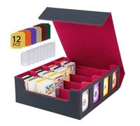 Tolesum Boîte à Cartes Pour MTG, 4 Rangées Deck Box Pour 3200+ Cartes, PU Boîte à Rabat Magnétique Pour Rangement Carte Cartes Magic Commander TCG Yugioh avec 12 Séparateurs et 8 Clips - Rouge