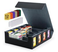 Tolesum Boîte à Cartes Pour MTG, 4 Rangées Deck Box Pour plus de 3200 cartes, Boîte à Rabat Magnétique Avec Cuir Pu Pour Cartes Magic Commander TCG avec 12 séparateurs multicolores et 8 clips - Noir