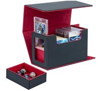 Tolesum Boîte de Rangement Cuir pour Cartes Organiseur Double Couche 200+ Cartes Magic MTG, Commander, TCG, Étui Magnétique avec Compartiment à Dés - Collection Décoratif pour Maison et Bureau - Rouge