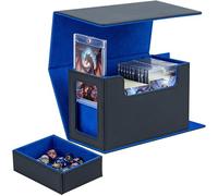 Tolesum Boîte de Rangement Cuir pour Cartes - Organiseur Double Couche 200+ Cartes Magic MTG, Commander, TCG - Étui Magnétique Décoratif avec Compartiment à Dés - Maison & Bureau - Bleu