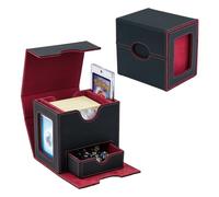 Tolesum Boîte de Rangement Magnétique en Cuir PU pour 100 Cartes MTG, 2 Présentoirs Commander avec Tiroir, Card Deck Box Pour Cartes Magic Commander TCG - Rouge