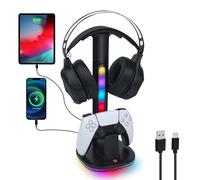 Tolesum Chargeur Headset Stand pour Manette PS5, Support de RGB Casque Chargeur pour Manettes DualSense PS5 & Edge, avec 2 Ports USB - Noir