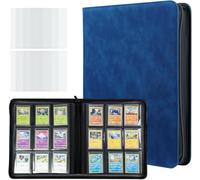 Tolesum Classeur pour Toploader 216 Cartes, Album Portfolio 9 Cases par Page avec Fermeture Éclair, Rangement pour Cartes à Collectionner MTG, YuGiOh, Sport (Inclus 10 Toploaders 35PT) - Denim Bleu